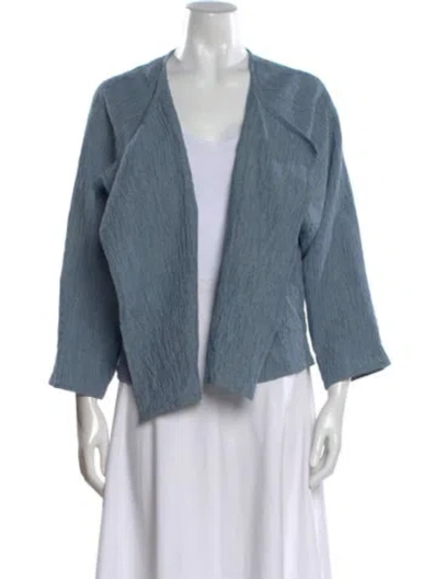 Pre-owned Zoran Linen Open Front Top In Blue