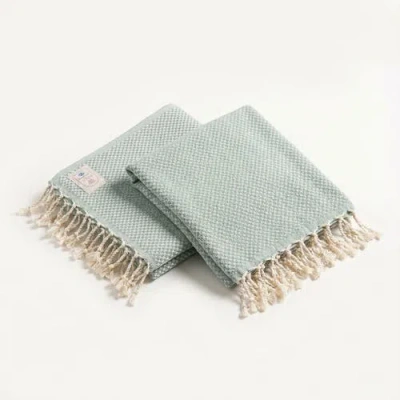 Zsa Zsa Zsu Baklan Fringed Yarn Dyed 100% Cotton Peshtemal Set Of 2 In Green
