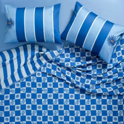 Zsa Zsa Zsu Costa Geometric Jacquard Fringed Oversiezed King Coverlet In Blue