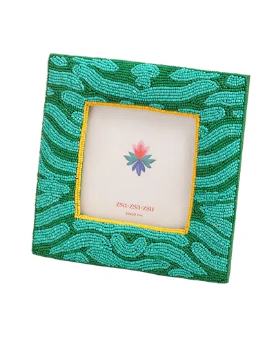 Zsa Zsa Zsu Dadri Decorative Beaded Wood Frame, 7 X 7 In Green