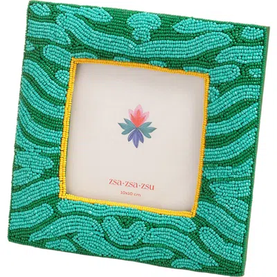 Zsa Zsa Zsu Dadri Decorative Beaded Wood Frame 7x7 In In Green