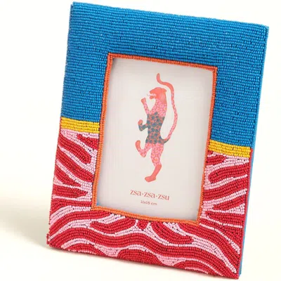 Zsa Zsa Zsu Dadri Decorative  Beaded Wood Frame 8x7 In In Multi