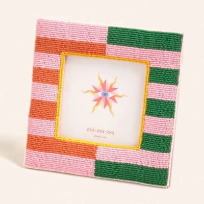 Zsa Zsa Zsu Dadri Round Decorative  Beaded Wood Frame 5x5 In In Multi