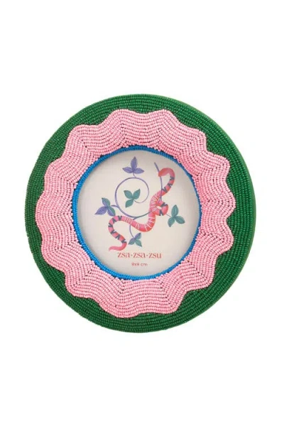 Zsa Zsa Zsu Dadri Round Decorative Beaded Wood Frame 7 In In Pink-green