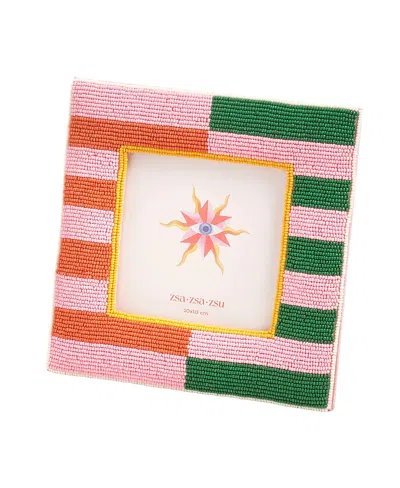Zsa Zsa Zsu Dadri Round Decorative Beaded Wood Frame Bloom, 5 X 5 In Pink-green