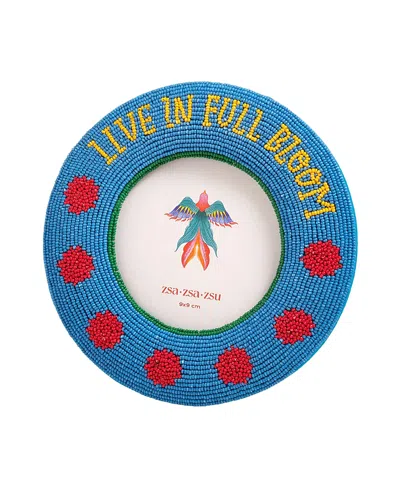 Zsa Zsa Zsu Dadri Round Decorative Beaded Wood Frame Bloom, 7 In Blue