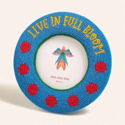 Zsa Zsa Zsu Dadri Round Decorative  Beaded Wood Frame Bloom 7 In In Blue