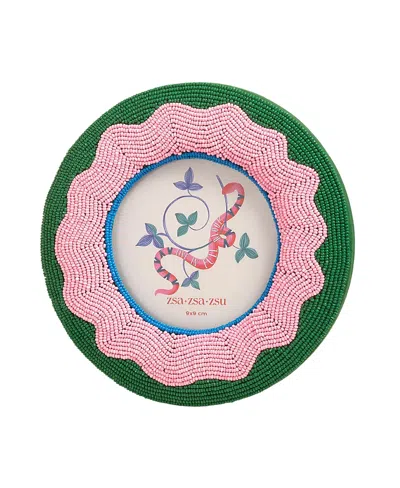 Zsa Zsa Zsu Dadri Round Decorative Beaded Wood Frame Bloom, 7 X 7 In Multi