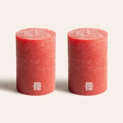 Zsa Zsa Zsu Deurne Pillar Candle 3.5 In Set Of 2 In Light/pastel Red