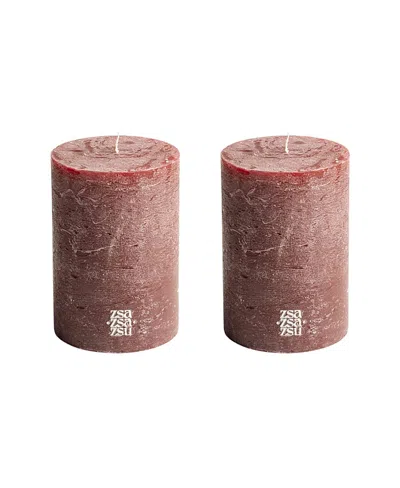 Zsa Zsa Zsu Deurne Pillar Candle Set Of 2, 0.38 Oz. In Burgundy