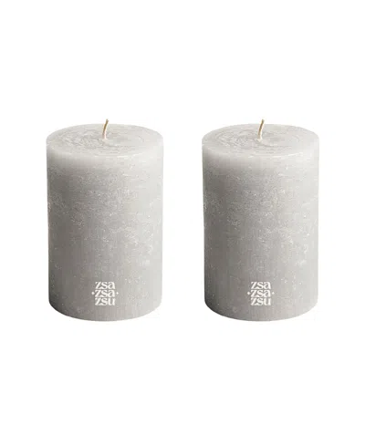 Zsa Zsa Zsu Deurne Pillar Candle Set Of 2, 0.38 Oz. In Grey