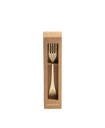 Zsa Zsa Zsu Dume Patterned Steel Dessert Fork Set Of 4, 9 X 1.1 X 0.1 In Champagne