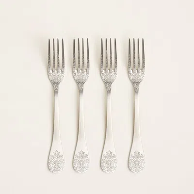 Zsa Zsa Zsu Dume Patterned Steel Dessert Fork Set Of 4 In Silver