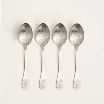 Zsa Zsa Zsu Dume Patterned Steel Dessert Spoon Set Of 4 In Silver