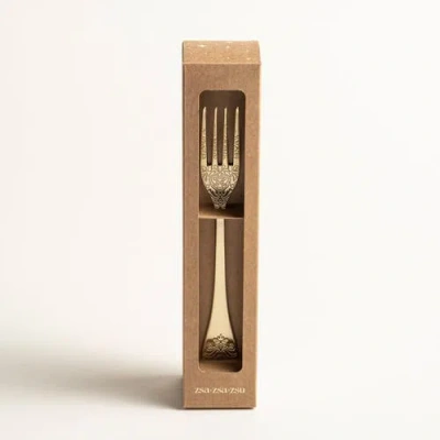 Zsa Zsa Zsu Dume Patterned Steel Dinner Fork Set Of 4 In Gold