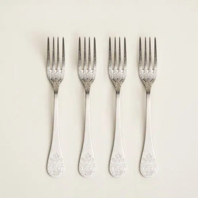 Zsa Zsa Zsu Dume Patterned Steel Dinner Fork Set Of 4 In Silver