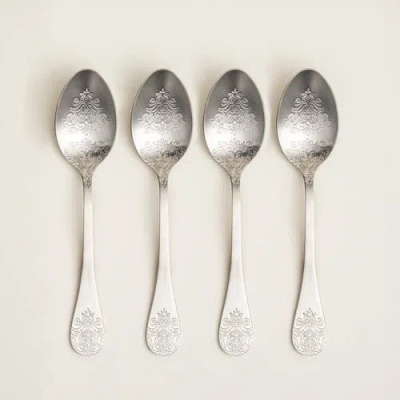 Zsa Zsa Zsu Dume Patterned Steel Dinner Spoon Set Of 4 In Silver