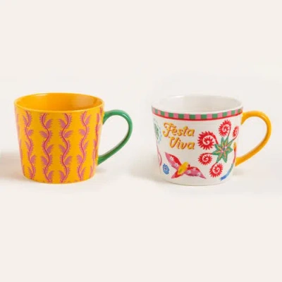 Zsa Zsa Zsu Festa Viva Porcelain Mug 2 Pcs Set In Multi