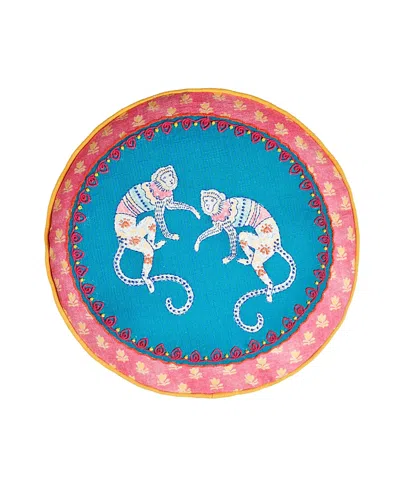 Zsa Zsa Zsu Ghuni Embroidered Cotton Cushion, 15.75 In Blue