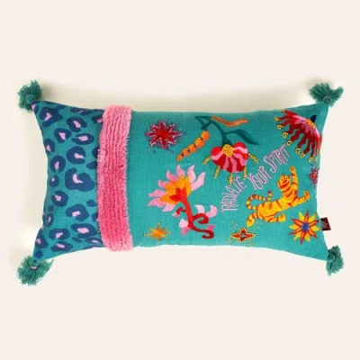 Zsa Zsa Zsu Ghuni Fringed Tasseled Embroidered 100% Cotton Home Accent In Multi
