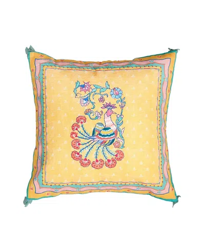 Zsa Zsa Zsu Ghuni Tasseled Embroidered Cotton Cushion, 19.6 X 19.6 In Yellow