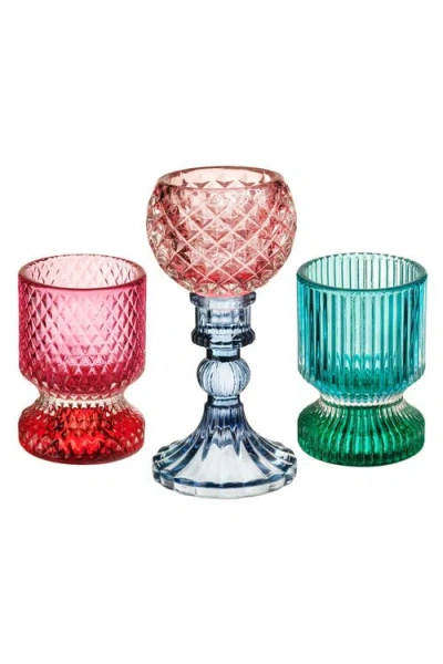 Zsa Zsa Zsu Glass Round Candle Holder And Decorative Object 3 Pcs Set In Multicolor