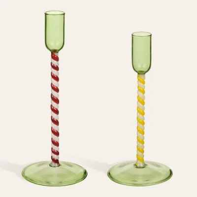 Zsa Zsa Zsu Henan Borosilicate Glass Candlestick 2 Pcs Set In Multi