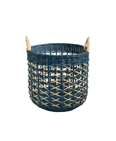 Zsa Zsa Zsu Java Round Rattan Basket, 17l X 17w In Blue