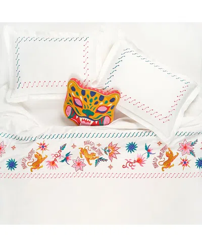 Zsa Zsa Zsu Kadmos 200 Tc Embroidered From Cotton Duvet Cover Full Set, 94 X 87 In White