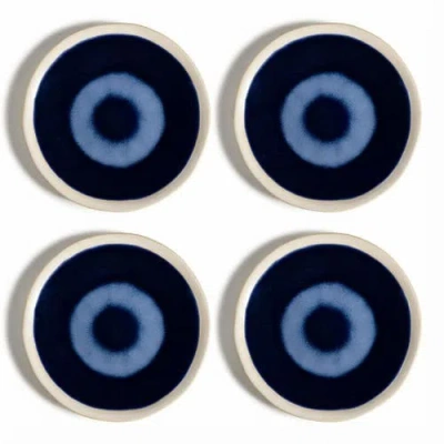 Zsa Zsa Zsu Leiria Cake Plate Stoneware 9 In Set Of 4 In Blue