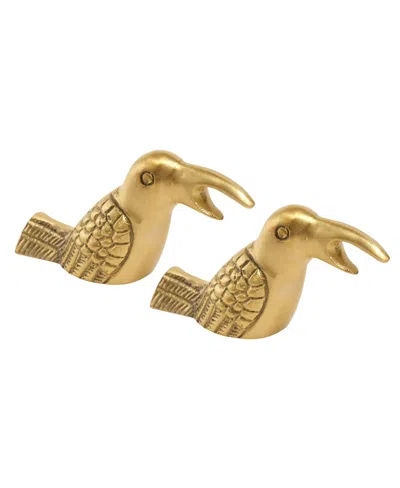Zsa Zsa Zsu Lotus Brass Bird Decorative Object 2 Pcs Set, 3.5 X 1.2 X 2 In Gold