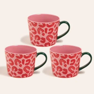 Zsa Zsa Zsu Luohu Porcelain Animal Print Mug 12 Oz. Set Of 3 In Pink