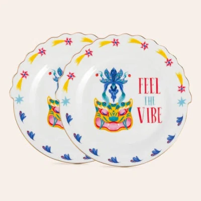 Zsa Zsa Zsu Luohu Porcelain Cake Plate Vibe 8 In Set Of 3 In White