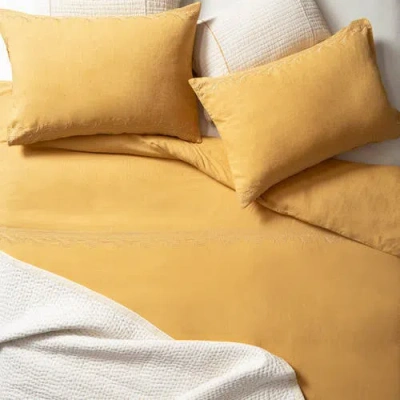 Zsa Zsa Zsu Mino Emroidered King Size Cotton Linen Duvet Cover Set 94x87 In In Orange