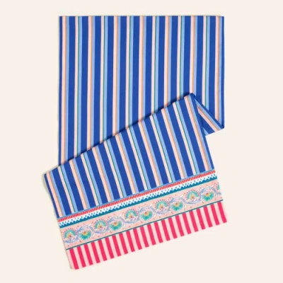 Zsa Zsa Zsu Nilufer Digital Printed 100% Cotton Runner Table Artisan In Blue