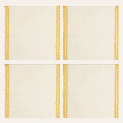 Zsa Zsa Zsu Nilufer Rick Rack Embroidered 100% Linen Napkin Set Of 4 In Neutral