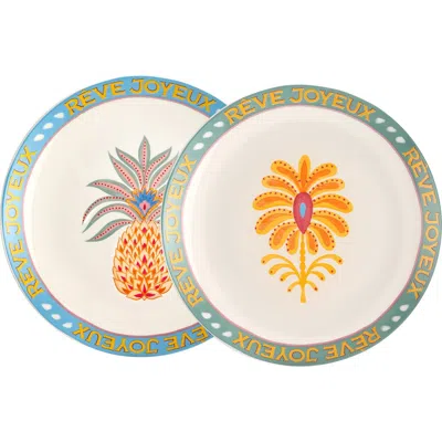 Zsa Zsa Zsu Porcelain Fruit Cake Plate 2 Pcs Set In White