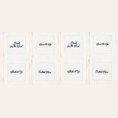 Zsa Zsa Zsu Prusa 4pcs Embroidered 100% Polyester Cocktail Napkin 8 Pcs Set In White