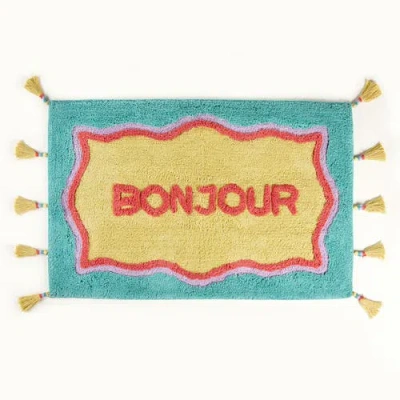 Zsa Zsa Zsu Punjab Bonjour Tasseled 100% Cotton Bath Mat Spa-inspired In Blue