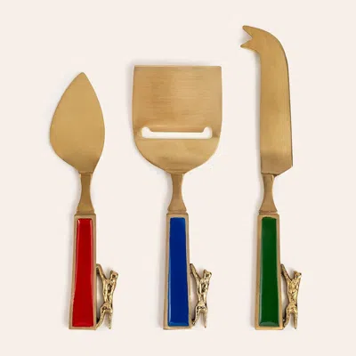 Zsa Zsa Zsu Rampur Set Of 3 Steel Cheese Serving In Gold