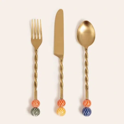 Zsa Zsa Zsu Rampur Set Of 3 Steel Cutlery Cheerland In Gold