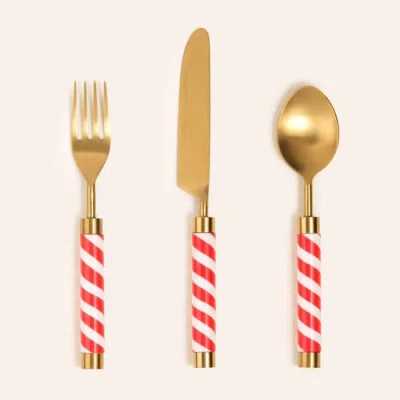 Zsa Zsa Zsu Rampur Set Of 3 Steel Cutlery Spiral In Red