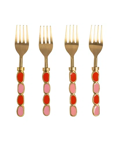 Zsa Zsa Zsu Rampur Set Of 4 Steel Dessert Fork Set, 5.91 X 0.79 X 0.12 In Gold