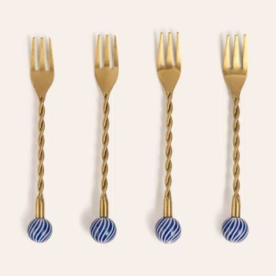Zsa Zsa Zsu Rampur Set Of 4 Steel Dessert Fork Set Cheerland In Gold