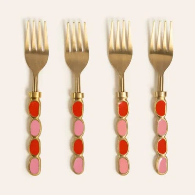 Zsa Zsa Zsu Rampur Set Of 4 Steel Dessert Fork Set In Multi