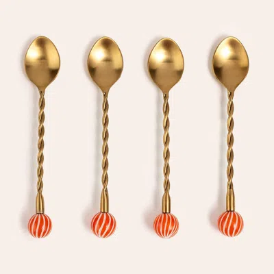 Zsa Zsa Zsu Rampur Set Of 4 Steel Dessert Spoon Set Cheerland In Gold