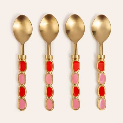 Zsa Zsa Zsu Rampur Set Of 4 Steel Dessert Spoon Set In Gold