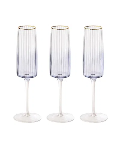 Zsa Zsa Zsu Ribbed Flute Champagne Glass, Set Of 3, 8 Oz. In Clear