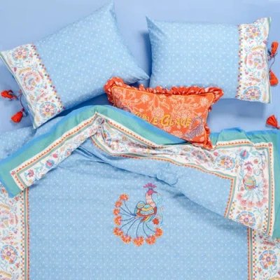 Zsa Zsa Zsu Sansad 200 Tc Tasseled Handmade Artisan Bedroom In Blue