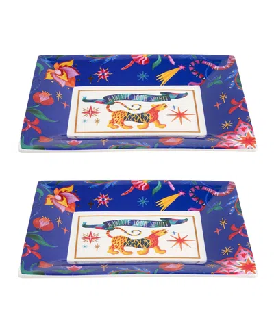 Zsa Zsa Zsu Shekou Porcelain Decorative Tray Set Of 2, 7 X 6 In Blue